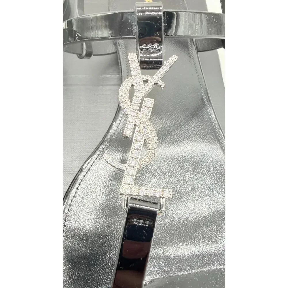 Saint Laurent Cassandra YSL Crystal Logo Sandals SZ: 36